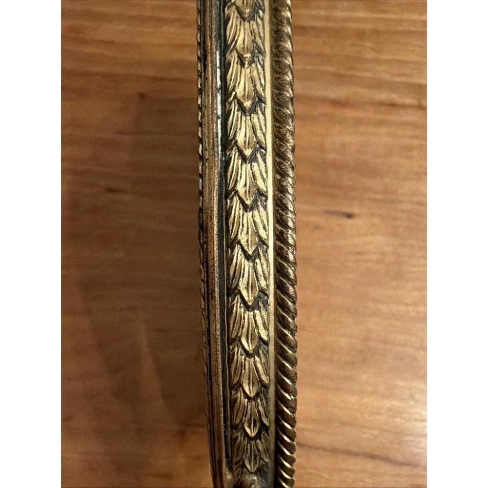 Antique Victorian Gilt Brass Vanity Set Mirror & Brush Matching Guilloché c.1900